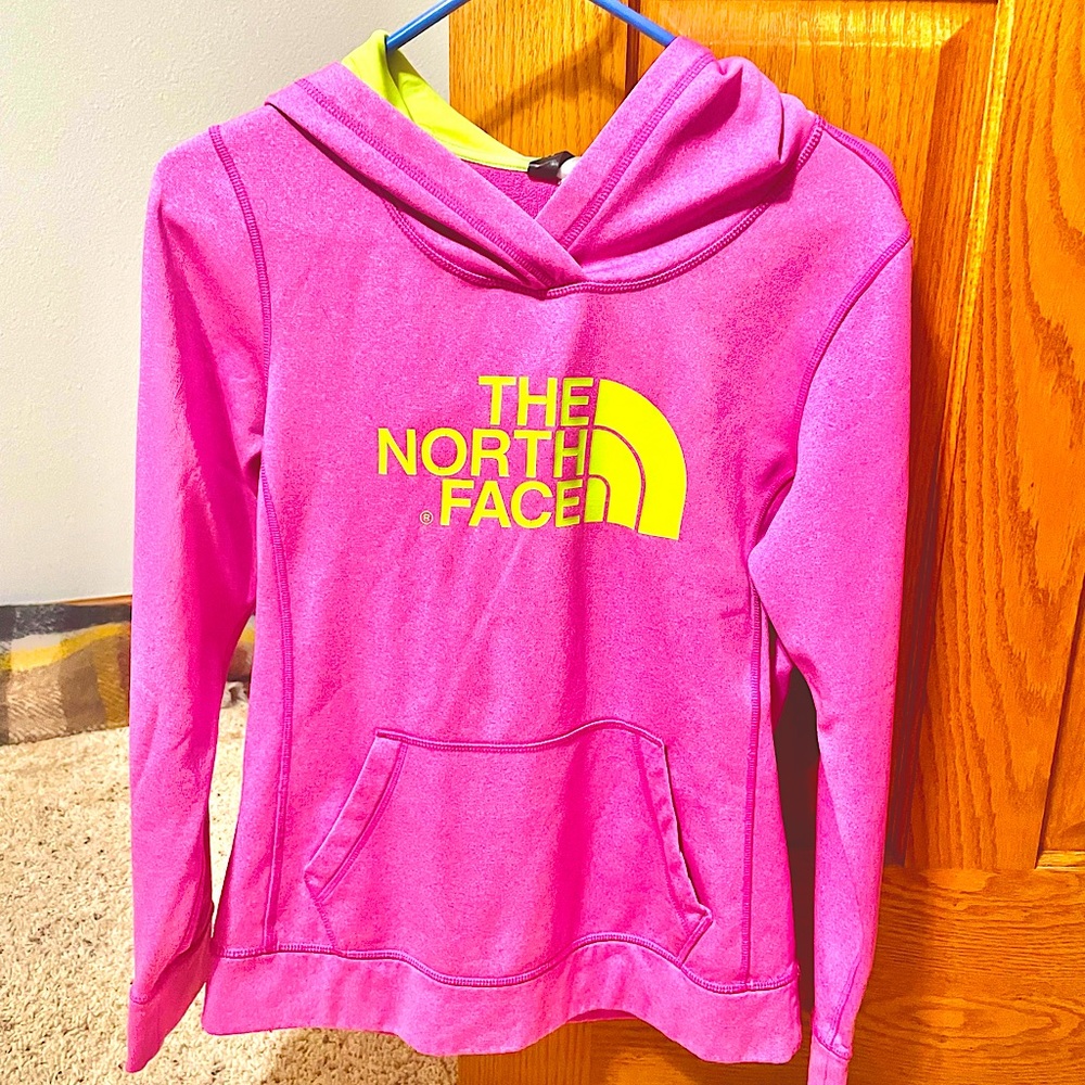 The North Face, women’s sweatshirt size S/P, pink & neon green